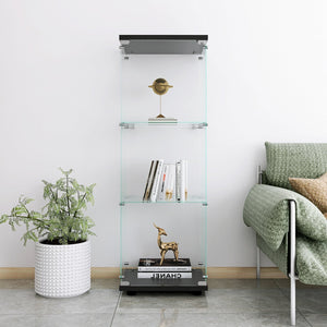 English Elm Glass Display Cabinet with One Door and 3 Tempered Glass Shelves for Living Room Bedroom Office Elegance Black W1806118654