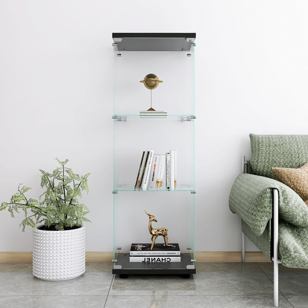 English Elm Glass Display Cabinet with One Door and 3 Tempered Glass Shelves for Living Room Bedroom Office Elegance Black W1806118654