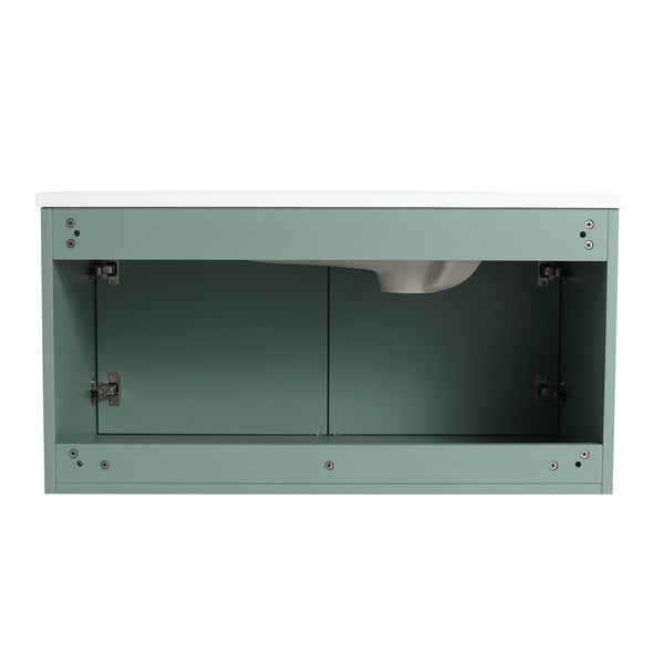 English Elm 36" Floating Bathroom Vanity with Drop-Shaped Resin Sink, Wavy Doors, Soft-Close Hinges, Water-Resistant Plywood Modern Design W999S00093