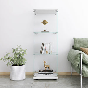 English Elm Glass Display Cabinet with One Door and 3 Tempered Glass Shelves for Living Room Bedroom Office Elegance White W1806118656