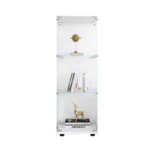 English Elm Glass Display Cabinet with One Door and 3 Tempered Glass Shelves for Living Room Bedroom Office Elegance White W1806118656
