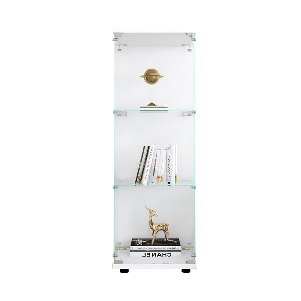 English Elm Glass Display Cabinet with One Door and 3 Tempered Glass Shelves for Living Room Bedroom Office Elegance White W1806118656