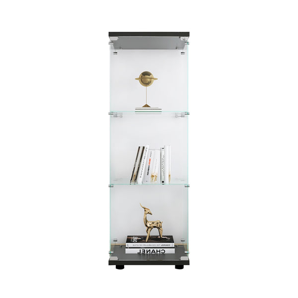 English Elm Glass Display Cabinet with One Door and 3 Tempered Glass Shelves for Living Room Bedroom Office Elegance Black W1806118654