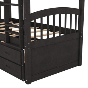 English Elm Twin Over Pine Bunk Bed with Pull-out Trundle and Three Storage Drawers SM000093AAP-1