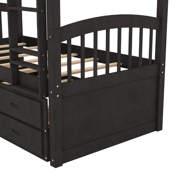 English Elm Twin Over Pine Bunk Bed with Pull-out Trundle and Three Storage Drawers SM000093AAP-1