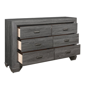 English Elm Wooden Beechnut 6-Drawer Dresser in Gray Finish with Rustic Embossed Veneer and Cup Hardware, 59" B011118703