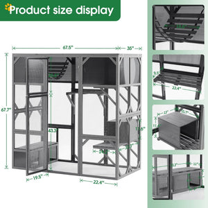 English Elm Outdoor Walk-in Wood Catio Enclosure with Uv Roof Platforms and Bouncy Bridge W1850S00002