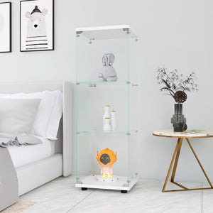 English Elm Glass Display Cabinet with One Door and 3 Tempered Glass Shelves for Living Room Bedroom Office Elegance White W1806118656