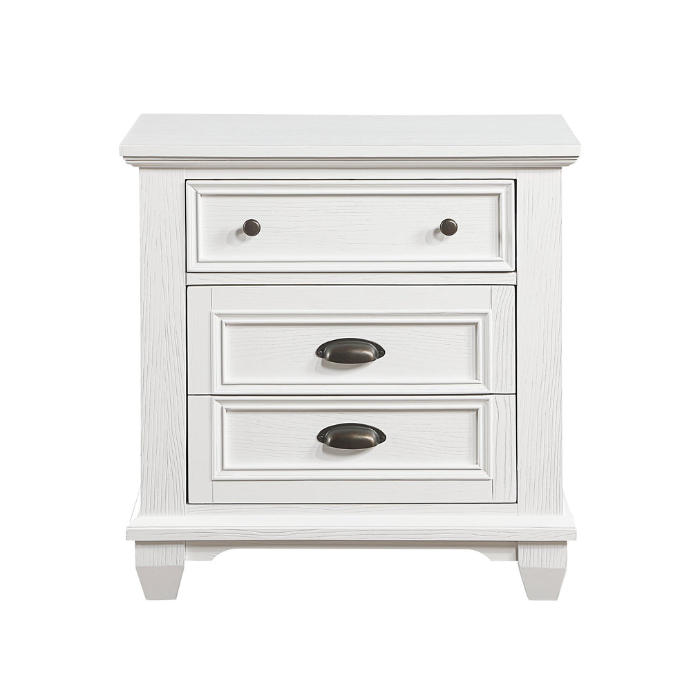 English Elm White Mackinac Two-Drawer Nightstand with Antique Brass Hardware — Coastal Traditional White Bedroom Accent, 28.5"x17.5"x29.5" B011118704