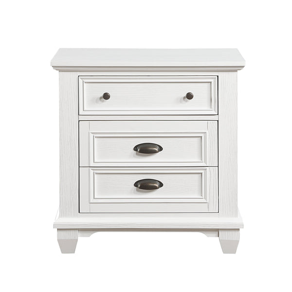 English Elm White Mackinac Two-Drawer Nightstand with Antique Brass Hardware — Coastal Traditional White Bedroom Accent, 28.5"x17.5"x29.5" B011118704