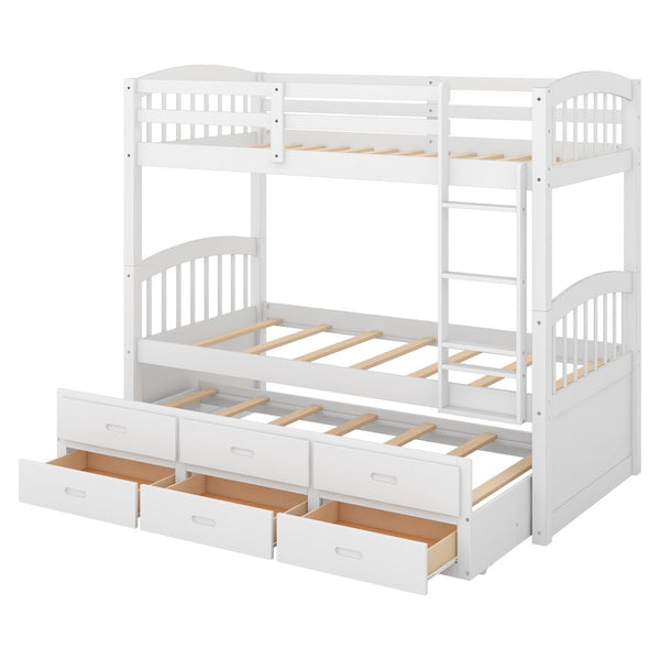 English Elm Twin Over Pine Bunk Bed with Pull-out Trundle and Three Storage Drawers SM000093AAK-1
