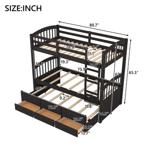 English Elm Twin Over Pine Bunk Bed with Pull-out Trundle and Three Storage Drawers SM000093AAP-1