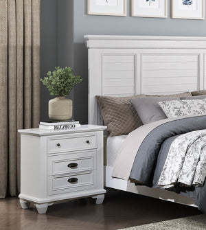 English Elm White Mackinac Two-Drawer Nightstand with Antique Brass Hardware — Coastal Traditional White Bedroom Accent, 28.5"x17.5"x29.5" B011118704