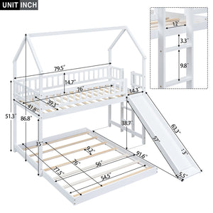 English Elm Twin Pine Twin-over-Full Bunk Bed with Slide and Built-In Ladder, Full-Length Guardrails, Sturdy Dorm Style White GX000430AAK