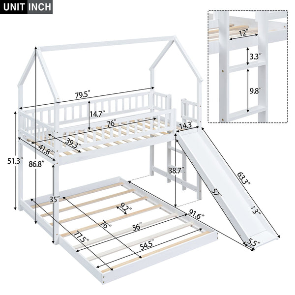 English Elm Twin Pine Twin-over-Full Bunk Bed with Slide and Built-In Ladder, Full-Length Guardrails, Sturdy Dorm Style White GX000430AAK