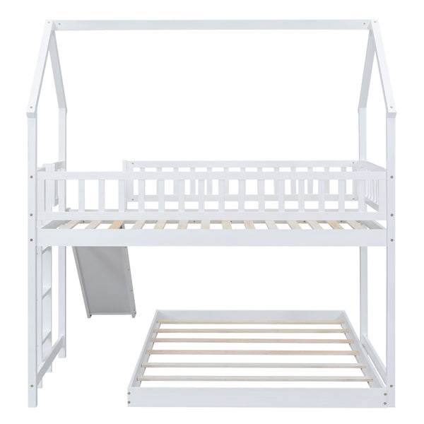 English Elm Twin Pine Twin-over-Full Bunk Bed with Slide and Built-In Ladder, Full-Length Guardrails, Sturdy Dorm Style White GX000430AAK