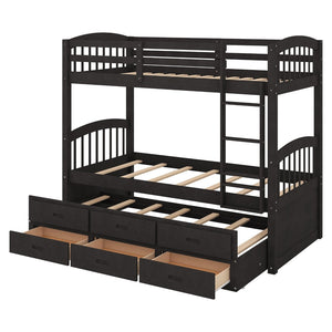 English Elm Twin Over Pine Bunk Bed with Pull-out Trundle and Three Storage Drawers SM000093AAP-1