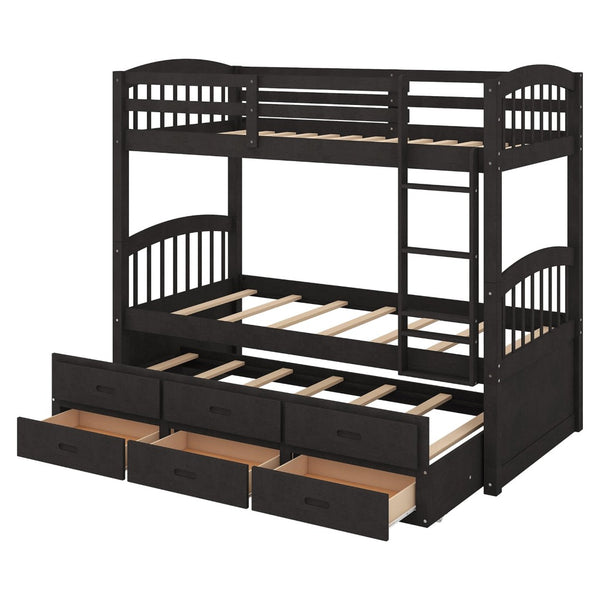 English Elm Twin Over Pine Bunk Bed with Pull-out Trundle and Three Storage Drawers SM000093AAP-1