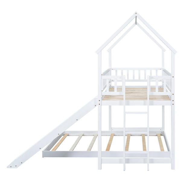 English Elm Twin Pine Twin-over-Full Bunk Bed with Slide and Built-In Ladder, Full-Length Guardrails, Sturdy Dorm Style White GX000430AAK