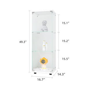 English Elm Glass Display Cabinet with One Door and 3 Tempered Glass Shelves for Living Room Bedroom Office Elegance White W1806118656