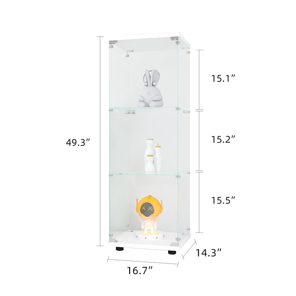 English Elm Glass Display Cabinet with One Door and 3 Tempered Glass Shelves for Living Room Bedroom Office Elegance White W1806118656