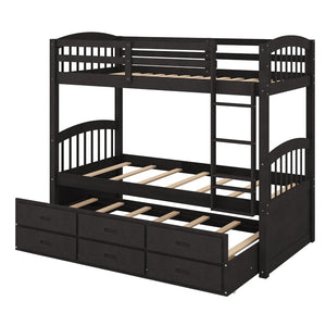 English Elm Twin Over Pine Bunk Bed with Pull-out Trundle and Three Storage Drawers SM000093AAP-1