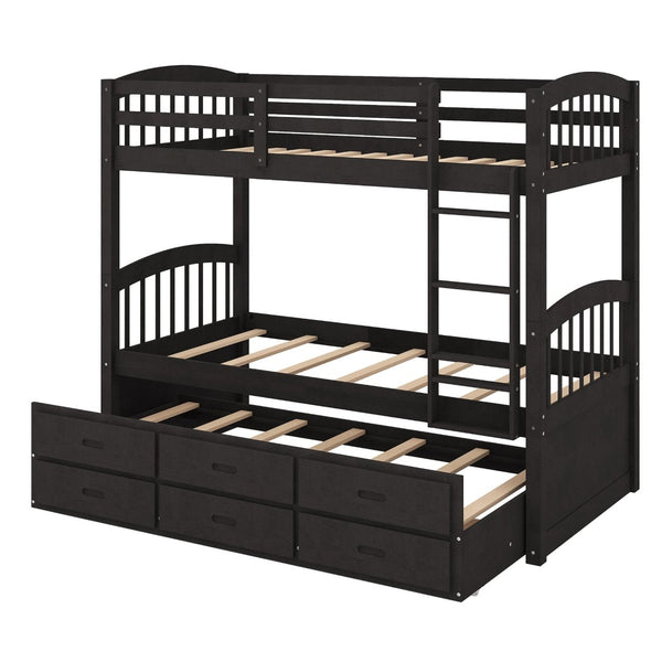 English Elm Twin Over Pine Bunk Bed with Pull-out Trundle and Three Storage Drawers SM000093AAP-1