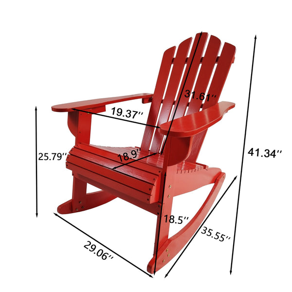 English Elm Reclining Solid Wood Rocking Adirondack Chair in Red — Comfortable Wide Seat & Armrests, Porch Ready W49570901