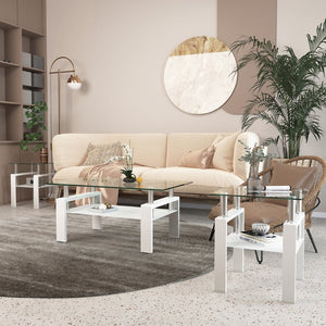 English Elm Set of 2 Square Tempered Glass End Tables with Dual Shelf for Modern Living Room White W241104208