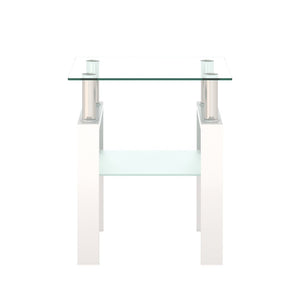 English Elm Set of 2 Square Tempered Glass End Tables with Dual Shelf for Modern Living Room W241104206