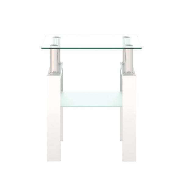 English Elm Set of 2 Square Tempered Glass End Tables with Dual Shelf for Modern Living Room W241104206