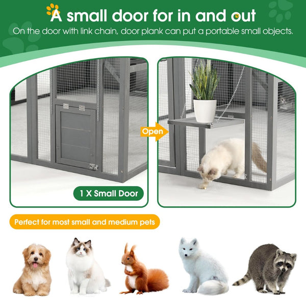 English Elm Luxury Walk-in Fir Wood Catio Outdoor Cat Enclosure with Platforms and Weatherproof Roof W1850S00001