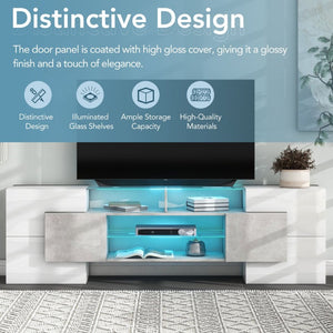 English Elm On-trend Gloss Grey Entertainment Center Led Glass Shelves Modern Living Room Storage SD000016AAE