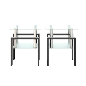 English Elm Set of 2 Square Tempered Glass End Tables with Dual Shelf for Modern Living Room Transparent W241104200