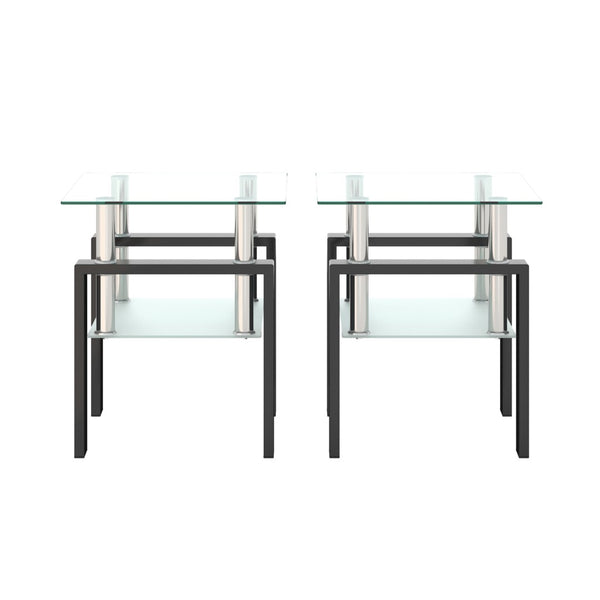 English Elm Set of 2 Square Tempered Glass End Tables with Dual Shelf for Modern Living Room Transparent W241104200