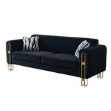 English Elm Modern Velvet Sofa 85.04 Inch For Living Room Black Color