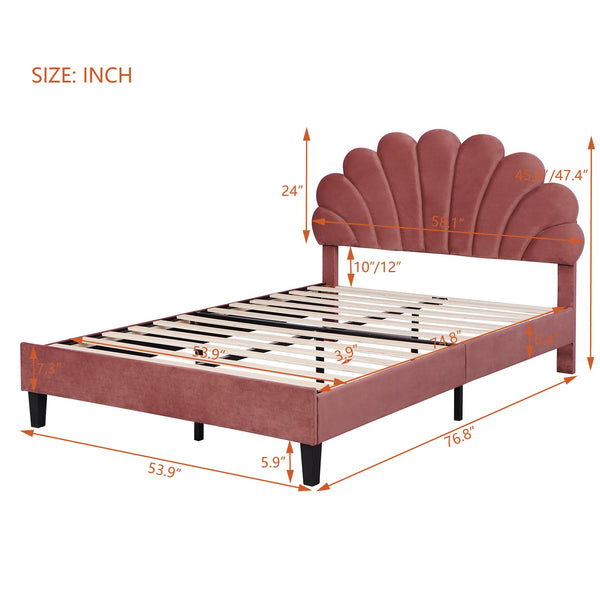 English Elm Full Full Size Upholstered Platform Bed with Floral Velvet Headboard, Sturdy Wood Frame, 660lb Capacity Bean paste red WF305290AAH