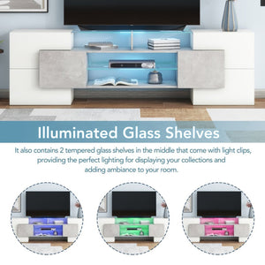 English Elm On-trend Gloss Grey Entertainment Center Led Glass Shelves Modern Living Room Storage SD000016AAE