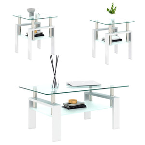 English Elm Set of 2 Square Tempered Glass End Tables with Dual Shelf for Modern Living Room White W241104208