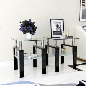 English Elm Set of 2 Square Tempered Glass End Tables with Dual Shelf for Modern Living Room Transparent W241104200