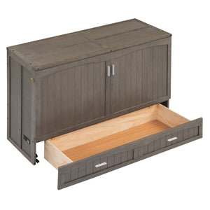 English Elm Queen Murphy Bed with Built-In USB Charging, Antique Gray Wall Bed with Drawer Storage, Space-Saving Retreat GX000337AAE