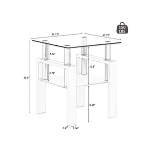 English Elm Set of 2 Square Tempered Glass End Tables with Dual Shelf for Modern Living Room W241104206