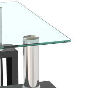 English Elm 1-piece Square Tempered Glass End Table Dual Tier Modern Design for Living Room W241104199