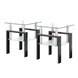 English Elm Set of 2 Square Tempered Glass End Tables with Dual Shelf for Modern Living Room Transparent W241104200