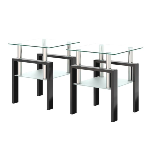 English Elm Set of 2 Square Tempered Glass End Tables with Dual Shelf for Modern Living Room Transparent W241104200
