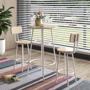 English Elm Bar 3-Piece Dining Set with Stools and Backrests, MDF & Metal Farmhouse Design, Space-Saving Pair White Oak W57868876