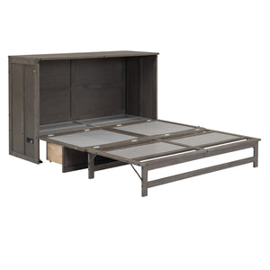 English Elm Queen Murphy Bed with Built-In USB Charging, Antique Gray Wall Bed with Drawer Storage, Space-Saving Retreat GX000337AAE