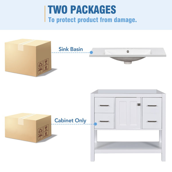 English Elm 36" White Oak Bathroom Vanity with Resin Sink Usb Charging and Three Drawers SV000009AAW