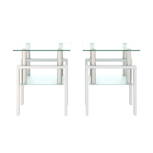 English Elm Set of 2 Square Tempered Glass End Tables with Dual Shelf for Modern Living Room White W241104208