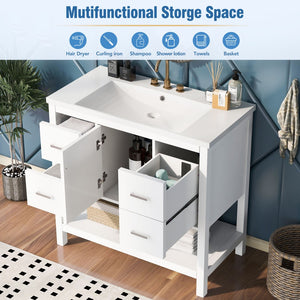 English Elm 36" White Oak Bathroom Vanity with Resin Sink Usb Charging and Three Drawers SV000009AAW